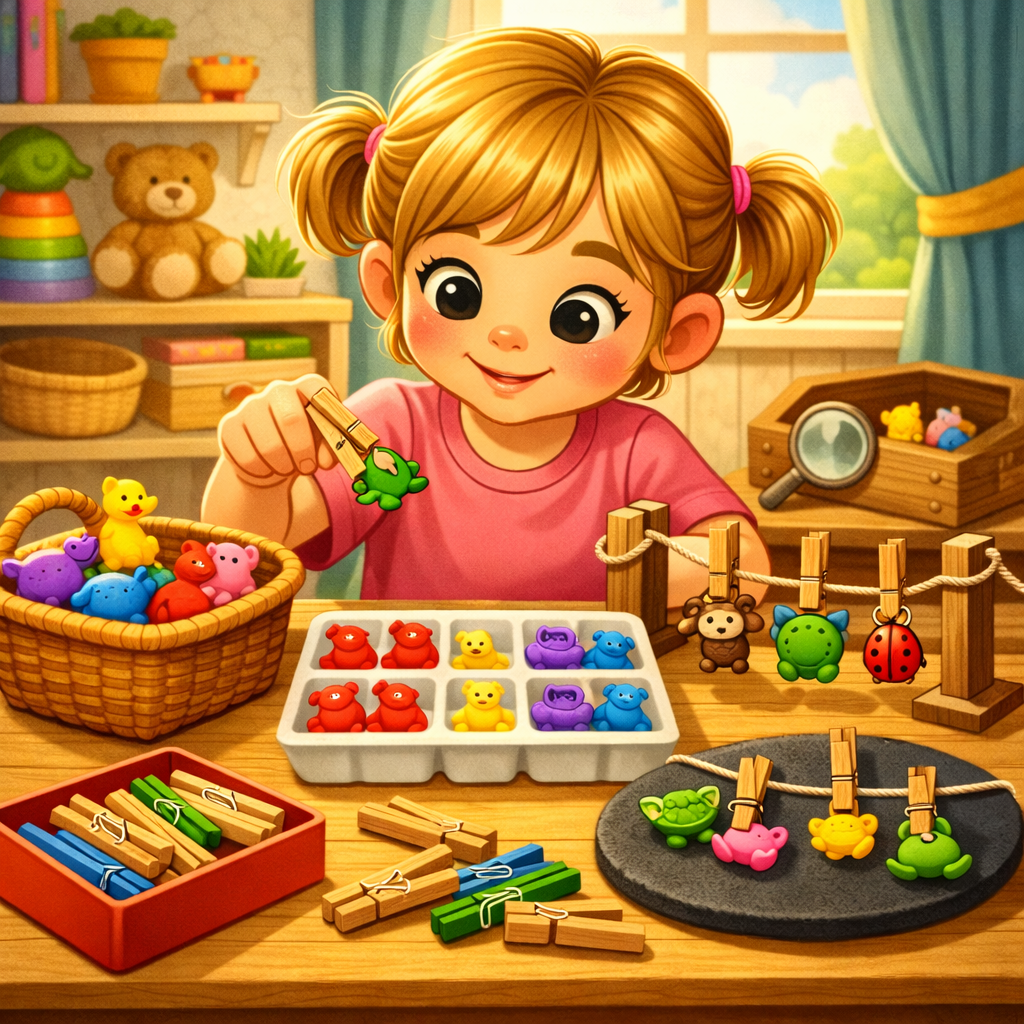 ✋ Greifübungen mit Wäscheklammern & Gummitieren – Feinmotorik spielerisch fördern