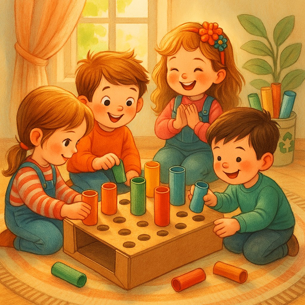 ♻️ Steckspiele aus Recyclingmaterial – Kreativ, nachhaltig & feinmotorikfördernd