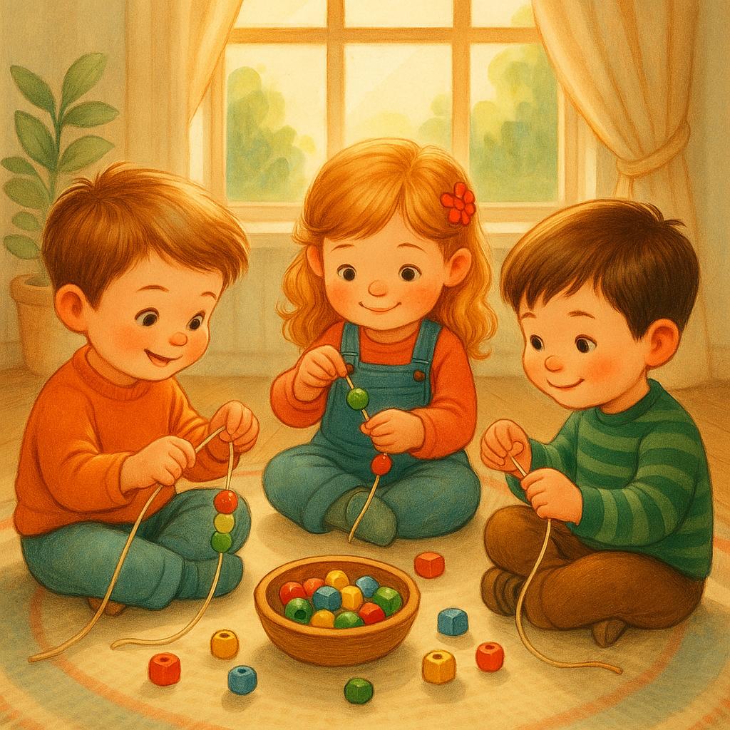 🧵 Fädelübung mit Holzperlen – Feinmotorik spielerisch fördern nach Montessori