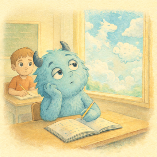 🌙 Luna in der Schule – Wenn Gedanken abschweifen und die Welt leise wird 🌙 Luna in der Schule – Wenn Gedanken abschweifen und die Welt leise wird